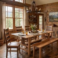 Rustic Dining Table: Some lifestyle images are created with AI for visualization purposes. Crafted from natural solid wood, each piece is unique and will vary.