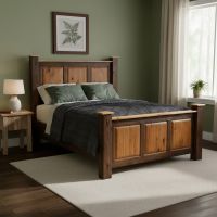 Hickory Rustic Bed: Some lifestyle images are created with AI for visualization purposes. Crafted from natural solid wood, each piece is unique and will vary.