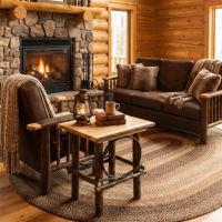 Rustic Hickory End Table: Some lifestyle images are created with AI for visualization purposes. Crafted from natural solid wood, each piece is unique and will vary.