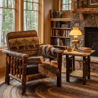 Hickory Log End Table: Some lifestyle images are created with AI for visualization purposes. Crafted from natural solid wood, each piece is unique and will vary.