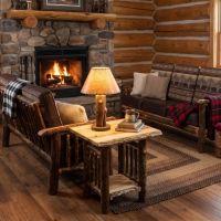 Hickory Log End Table: Some lifestyle images are created with AI for visualization purposes. Crafted from natural solid wood, each piece is unique and will vary.