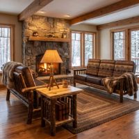 Hickory Log End Table: Some lifestyle images are created with AI for visualization purposes. Crafted from natural solid wood, each piece is unique and will vary.