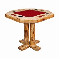Beartooth Aspen Log Poker Pub Tables - 42" Diameter x 42"H (Bar Height) - Natural Panel & Natural Log - Red Felt