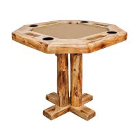 Beartooth Aspen Log Poker Pub Tables - 42" Diameter x 42"H (Bar Height) - Natural Panel & Natural Log - Tan Felt