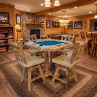 Log Poker Table: Some lifestyle images are created with AI for visualization purposes. Crafted from natural solid wood, each piece is unique and will vary.