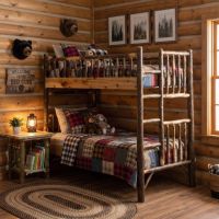 Hickory Log Nightstand: Some lifestyle images are created with AI for visualization purposes. Crafted from natural solid wood, each piece is unique and will vary.
