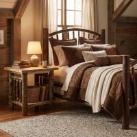 Hickory Log Nightstand: Some lifestyle images are created with AI for visualization purposes. Crafted from natural solid wood, each piece is unique and will vary.