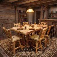 Rustic Log Pub Table: Some lifestyle images are created with AI for visualization purposes. Crafted from natural solid wood, each piece is unique and will vary.