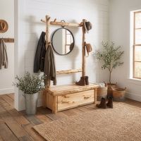 Hall Tree Bench: Some lifestyle images are created with AI for visualization purposes. Crafted from natural solid wood, each piece is unique and will vary.