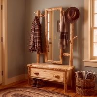 Hall Tree Bench: Some lifestyle images are created with AI for visualization purposes. Crafted from natural solid wood, each piece is unique and will vary.