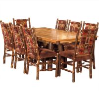 Saranac Hickory Log Trestle Table & Upholstered Chairs