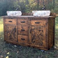 Sawmill Barn Door Vanity - Double Sink - Antique Barnwood Finish