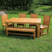 Rustic Weathered Pine Dining Set - Honey Finish
