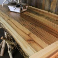 Detail shot of the Aspen and Barnwood Sofa Table in Clear Finish