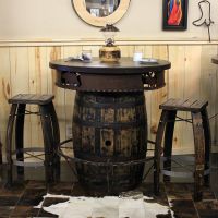 Rustic Whiskey Barrel Pub Table with Stools