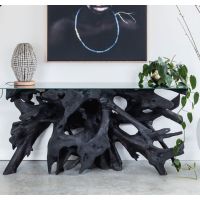Urban Rustic Ebony Teak Root Console Table - Available in Solid Black by Special Order.