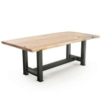 Industrial Rustic Live Edge Natural Wood Dining Table - Golden Walnut Tabletop - Natural Clear Tabletop Finish