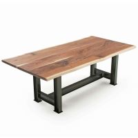 Industrial Rustic Live Edge Natural Wood Dining Table - Black Walnut Tabletop - Natural Clear Tabletop Finish