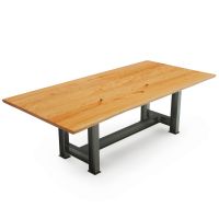 Industrial Rustic Live Edge Natural Wood Dining Table - Cherry Tabletop - Natural Clear Tabletop Finish