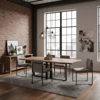 Contemporary Natural Wood Dining Table: Some lifestyle images are created with AI for visualization purposes. Crafted from natural solid wood, each piece is unique and will vary.