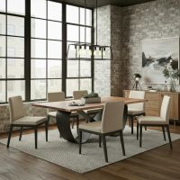 Steel-Base Natural Wood Dining Table: Some lifestyle images are created with AI for visualization purposes. Crafted from natural solid wood, each piece is unique and will vary.