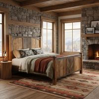 Rustic Bed: Some lifestyle images are created with AI for visualization purposes. Crafted from natural solid wood, each piece is unique and will vary.