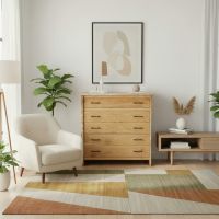 Wood Chest of Drawers: Some lifestyle images are created with AI for visualization purposes. Crafted from natural solid wood, each piece is unique and will vary.
