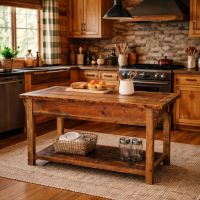 Rustic Kitchen Island: Some lifestyle images are created with AI for visualization purposes. Crafted from natural solid wood, each piece is unique and will vary.