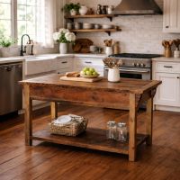 Barn Wood Kitchen Island: Some lifestyle images are created with AI for visualization purposes. Crafted from natural solid wood, each piece is unique and will vary.