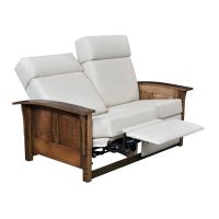 Kingston Reclaimed Barn Wood Reclining Loveseat - Solid Panel Sides - Glaze #3 Finish - Linen Fabric Upholstery
