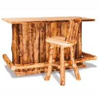 Aspen Highlands Rustic Log 4 Drawer Bar W/ Stool