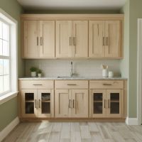 Custom Maple Kitchen Cabinets: Some lifestyle images are created with AI for visualization purposes. Crafted from natural solid wood, each piece is unique and will vary.