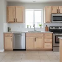 Maple Kitchen Cabinets: Some lifestyle images are created with AI for visualization purposes. Crafted from natural solid wood, each piece is unique and will vary.