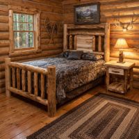 Rustic Log Bed: Some lifestyle images are created with AI for visualization purposes. Crafted from natural solid wood, each piece is unique and will vary.
