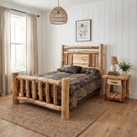 Rustic Log Bed: Some lifestyle images are created with AI for visualization purposes. Crafted from natural solid wood, each piece is unique and will vary.