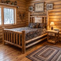 Rustic Log Bed: Some lifestyle images are created with AI for visualization purposes. Crafted from natural solid wood, each piece is unique and will vary.