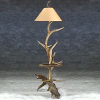 Rustic Elk & Moose Antler Side Table Floor Lamp