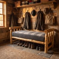Aspen Log Bench: Some lifestyle images are created with AI for visualization purposes. Crafted from natural solid wood, each piece is unique and will vary.