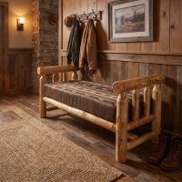 Aspen Log Bench: Some lifestyle images are created with AI for visualization purposes. Crafted from natural solid wood, each piece is unique and will vary.