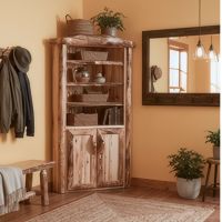 Display Cabinet: Some lifestyle images are created with AI for visualization purposes. Crafted from natural solid wood, each piece is unique and will vary.