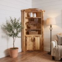 Display Cabinet: Some lifestyle images are created with AI for visualization purposes. Crafted from natural solid wood, each piece is unique and will vary.