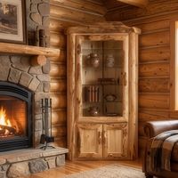Log Display Cabinet: Some lifestyle images are created with AI for visualization purposes. Crafted from natural solid wood, each piece is unique and will vary.