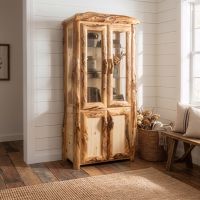 Log Display Cabinet: Some lifestyle images are created with AI for visualization purposes. Crafted from natural solid wood, each piece is unique and will vary.