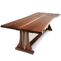 Live Edge Natural Wood Trestle Dining Table - Black Walnut in Natural Clear Finish