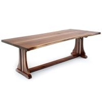 Live Edge Natural Wood Trestle Dining Table - Black Walnut in Natural Clear Finish