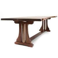 Live Edge Natural Wood Trestle Dining Table - Black Walnut in Natural Clear Finish