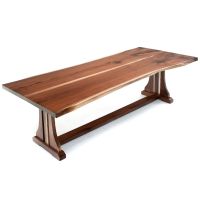 Live Edge Natural Wood Trestle Dining Table - Black Walnut in Natural Clear Finish