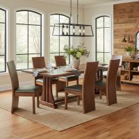 Modern Rustic Dining Room Furniture: Some lifestyle images are created with AI for visualization purposes. Crafted from natural solid wood, each piece is unique and will vary.