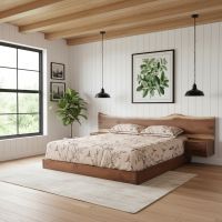Unique Wooden Platform Bed: Some lifestyle images are created with AI for visualization purposes. Crafted from natural solid wood, each piece is unique and will vary.