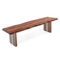 Modern Live Edge Natural Wood Bench - Black Walnut - Silver Steel Inlay